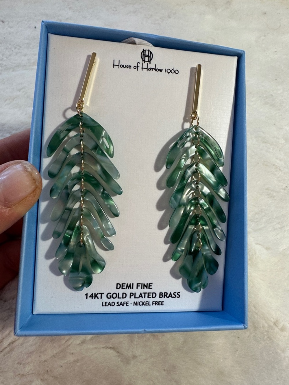 House of Harlow 1960 Demi fine 14kt gold plated brass palm leaf dangle earrings